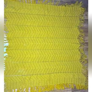 Vintage Crochet Afghan Throw Blanket Zig Zag Chevron Mustard Yellow Handmade